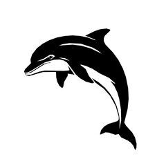 Obraz premium Black silhouette of a dolphin jumping