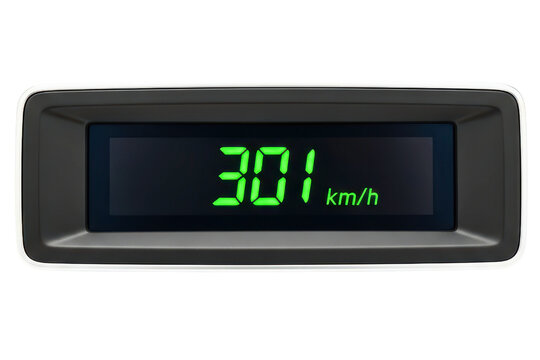 Digital car speedometer display showing a very high speed isolated on transparent background