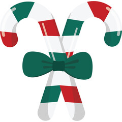 Two Crossed Candy Canes Tied With a Green Bow in Red White and Green Colors Against a Transparent Background Celebrating Festive Holidays
