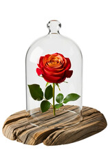 Elegant red rose inside a decorative glass cloche isolated on transparent background