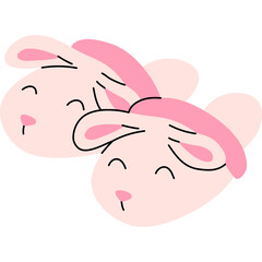 Two Cute Pink Cartoon Bunny Faces With Closed Eyes and Pink Accents on Transparent Background Vector Art