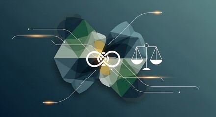 Abstract Legal Tech Concept with Scales of Justice and Infinity Symbol.