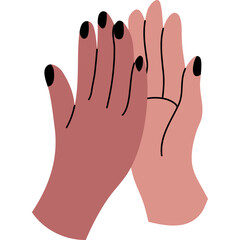 Two Clapping Hands with Black Painted Nails in a High Five Gesture Against a White Background Symbolizing Celebration and Agreement