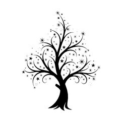 Obraz premium Silhouette of a magical tree with stars