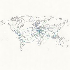 World Map with Global Connections and Network Visualization.