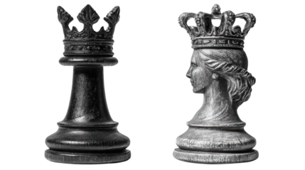King and queen chess pieces, queen with a realistic human face