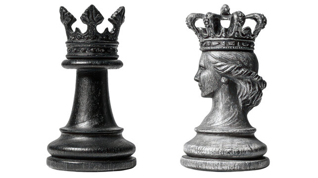 King and queen chess pieces, queen with a realistic human face