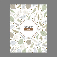 Card invitations with leaves and grass, nature background. Romantic background