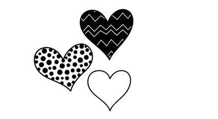 Three Hand-Drawn Hearts Floating in Airy Space: A Trio of Black and White Love Symbols for Valentine's Day, Romantic Designs & Heartfelt Expressions, Ideal for Wedding Invitations, Healthcare Graphics