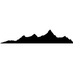 Black silhouette of jagged mountain range landscape against a clean white background isolated graphic
