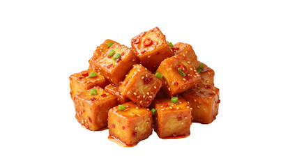 Tofu spicy fried cubes savory asian cuisine appetizer snack crispy golden brown delicious savory flavor