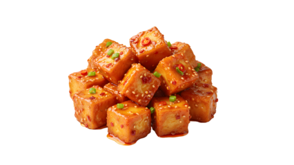 Tofu spicy fried cubes savory asian cuisine appetizer snack crispy golden brown delicious savory flavor