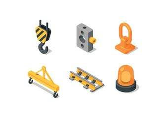 isometric icon items isolated on white background lifting zone crane hook lifting zone load cell sensor lifting zone safety harness anchor lifting zone spreader beam lifting zone gantry
