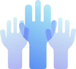 Obraz premium Three Translucent Blue Hands Raised Upwards Keywords: hands, raised, up, blue, translucent