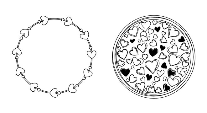 Doodle Hearts Frame and Circle Design for Valentine's Day Decoration on White Background, Suitable for Romantic Card, Invitation, or Creative Graphic Element for Celebration, Love,  and Wedding Events - Powered by Adobe