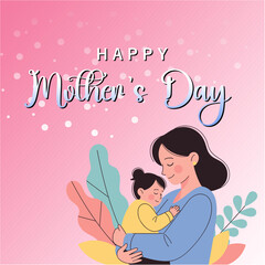 happy mother’s day card with flat ilustration mother and baby decoration