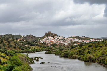 Naklejka premium View of the river Guadiana and the village of Mertola. Alentejo Region. Portugal