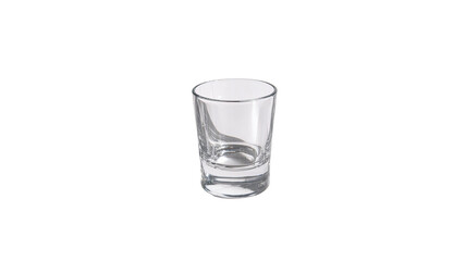 A single, empty glass of clear water is isolated on a white background, showing its transparent crystal purity and reflection