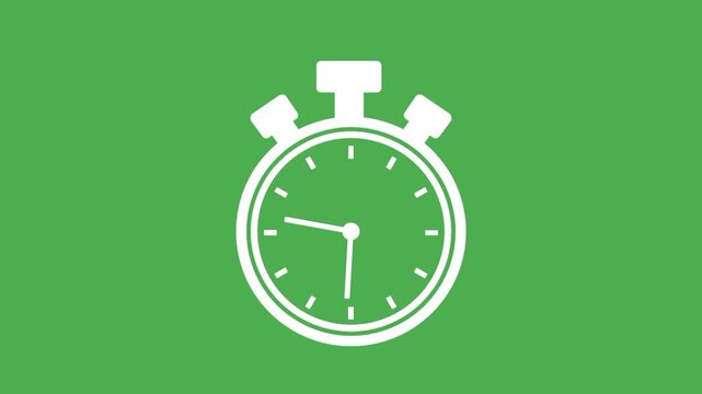 White stopwatch animation on green screen. Rotating hand movement. Isolated timer design. Transparent background concept.