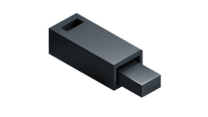 Isolated black USB flash drive with a connection cable for data storage on a white background