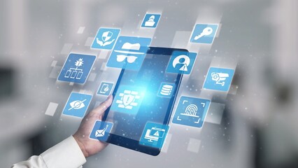 Cyber security icons show cyber attack defense, malware protection, and data security....