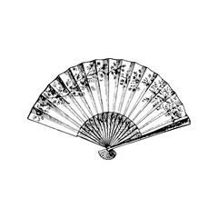 A hand-drawn sketch of a traditional japanese folding hand fan or sensu a symbol of elegance and culture