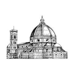 A highly detailed hand-drawn sketch of the duomo cathedral in florence italy a renaissance masterpiece