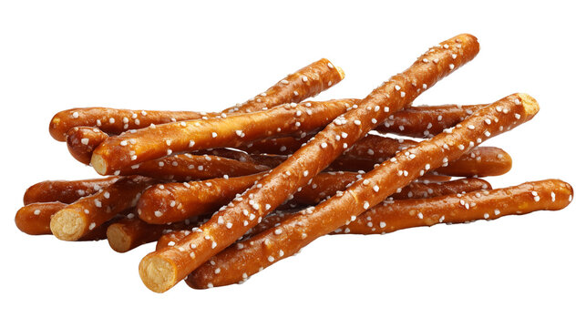 Pile of pretzel sticks isolated on transparent background