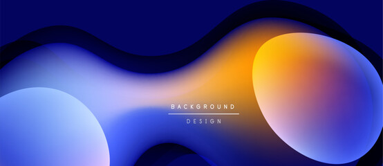 Abstract fluid shapes, blue orange gradients. Modern design, smooth curves, dark background creates dynamic visual effect.