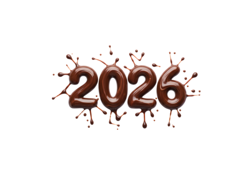The number 2026 is crafted from melted chocolate and set against a white background.
