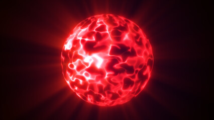 Intense red glowing plasma sphere with fiery energy patterns