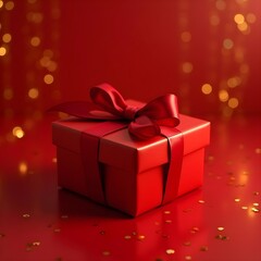Obraz premium Design with red gift box and gold bokeh lights perfect for Christmas sales and greeting visuals.