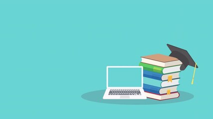 E-learning, online education at home. Concept of webinar, business online training, education on computer or e-learning concept. HD animation.	