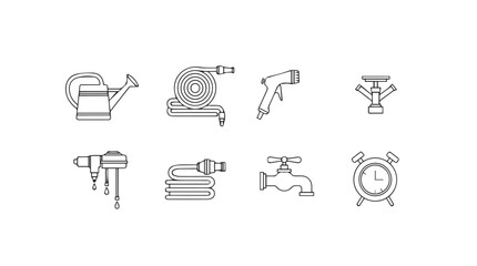 Collection of simple line art icons for home and garden tasks essential tools set silhouette