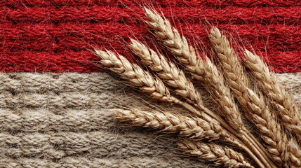 Wheat stalks arranged on a textured background in warm colors representing harvest season and natural beauty