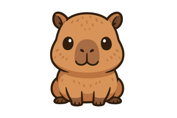 Fototapeta premium Capybara cartoon illustration character standing, cute animal rodent graphic design with transparent background