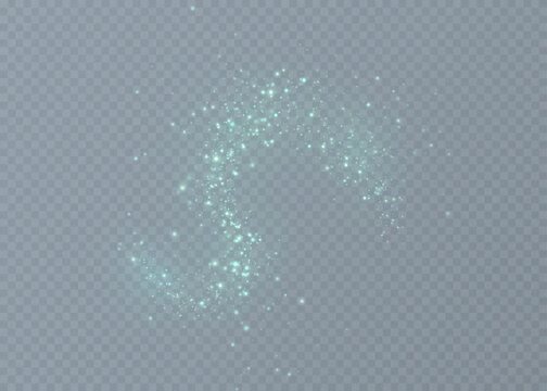 Sparkling dust tiny luminous particles with soft bokeh and a delicate haze on a transparent background.