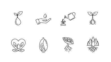 Diverse plant growth stages icons representing nature agriculture seedling development and care silhouette