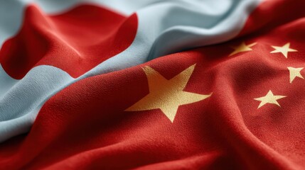 Flags of China and Japan folded together symbolizing the relationship between two nations