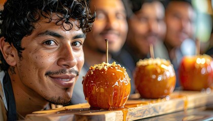 Smiling Man with Caramel Apples