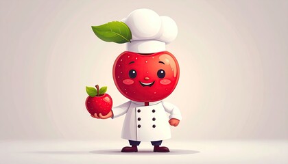 Smiling Red Apple Chef Cartoon Character Holding Apple