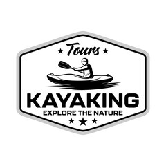 Kayaking adventure logo vector design monochrome black and white