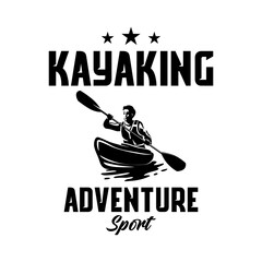 Kayaking adventure logo vector design monochrome black and white