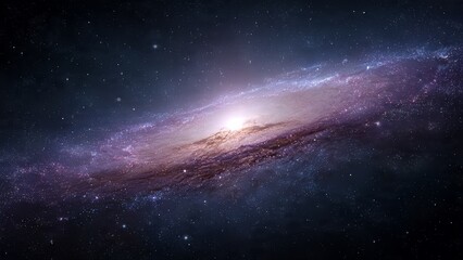 Fototapeta premium Spiral galaxy with bright core and cosmic dust clouds against a starry night sky