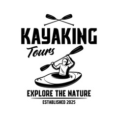 Kayaking adventure logo vector design monochrome black and white