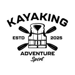 Kayaking adventure logo vector design monochrome black and white