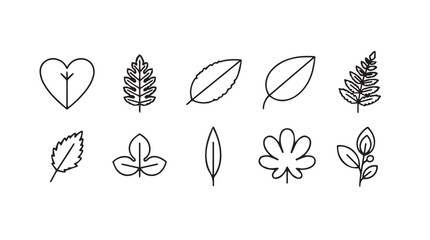 Collection of hand-drawn organic leaf shapes nature elements botanical design botanical art silhouette