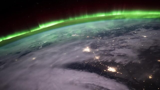 NASA Night Earth with Aurora and City Lights. Enhanced NASA Earth Timelapse. Source material provided by NASA.