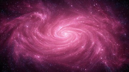 Pink cosmic galaxy with swirling nebulae and countless stars visible in deep space