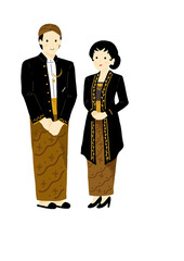 javanesse bride illustration isolated elements - indonesian bride transparant background - wedding portrait